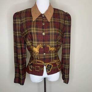Vintage Equestrian Quilted Blazer Sz 10 Faux Suede Collar
